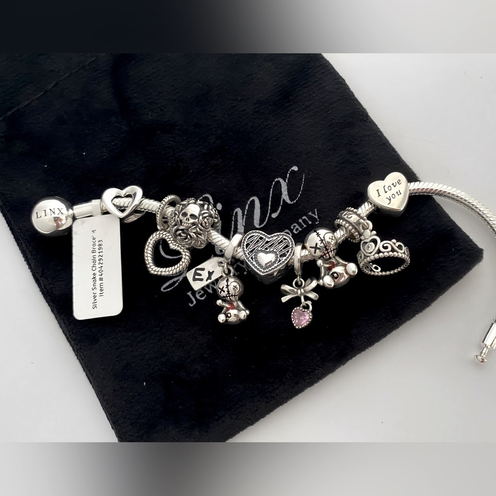 Linx Snake Chain Bracelet with Skull and Love Themed Charms